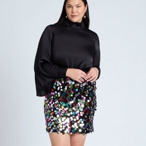 Eloquii Black Multicolor Sequin Mini Skirt NWT